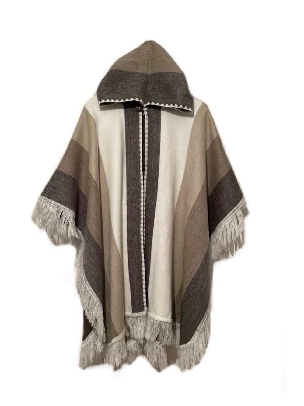 ANDES ALPACA Poncho Button-Up Open with Hood - Made in Ecuador